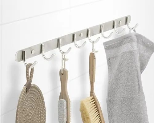 Stahlia Garderobe (8 Haken) Garderobenhaken Kleiderhaken Wand Edelstahl gebürstet Garderobenleiste Wandgarderobe Hakenleiste Wandhaken zum Schrauben Haken