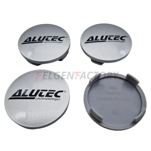4X Alutec Nabendeckel 60mm Silber (N23) Logo Schwarz (ALH) - Original Felgend...