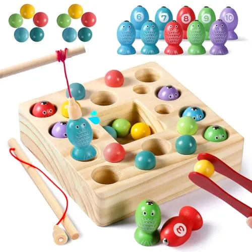 Symiu Spielzeug ab 3 Jahre Montessori Motorikspielzeug Angelspiel Kinderspielzeug Lernspielzeug Reisespiele Kinder Geschenk Mädchen Junge 3 4 5 6 7 Jahre Geschenk