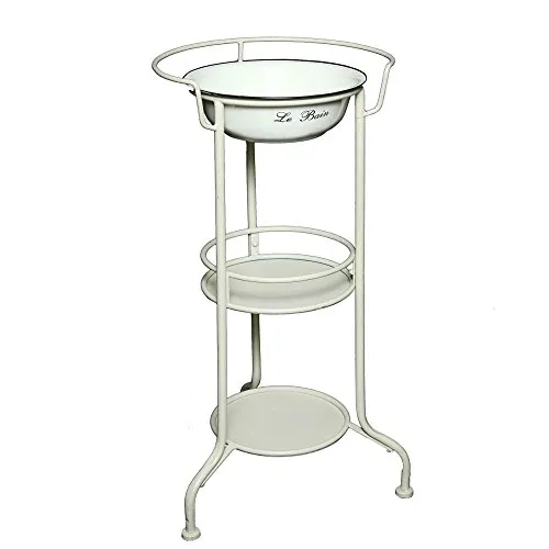 Ambiente Haus Beistelltisch Waschschüssel mit Stand - Weiß - Eleganter Beistelltisch im Landhausstil, ideal für kreative Einrichtungsideen. Mit einer Höhe von 85 cm und einer cremefarbenen Oberfläche bringt er Stil und Funktionalität in Ihr Zuhause.