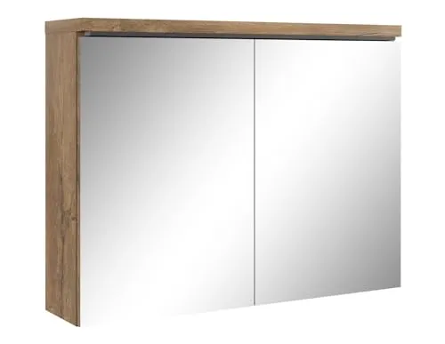 Badplaats B.V. Spiegelschrank Paso 80cm Eiche Braun - Spiegelschrank für das Bad mit integrierter LED-Beleuchtung und verstellbaren Einlegeböden für optimalen Stauraum.