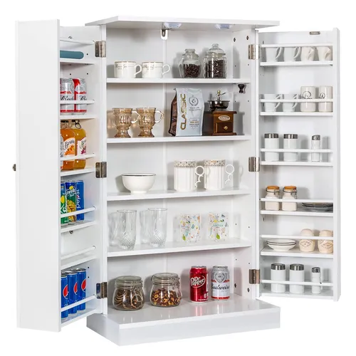 Küchenschrank Multifunktional mit 2 Türen - Küchenschränke aus MDF in Weiß, freistehend und ideal für platzsparende Aufbewahrung, Maße: 30,5 cm x 59 cm x 103 cm.
