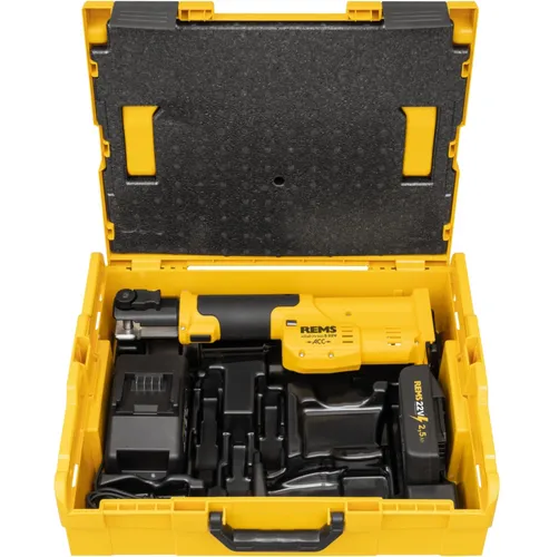 Rems Pressmaschine Mini-Press S22VACC Radialpresse - Installateurwerkzeuge mit 21,6V Akku für schnelle Pressverbindungen bis 40mm Ø. Ideal für professionelle Anwendungen dank robustem Design und automatischem Rücklauf.