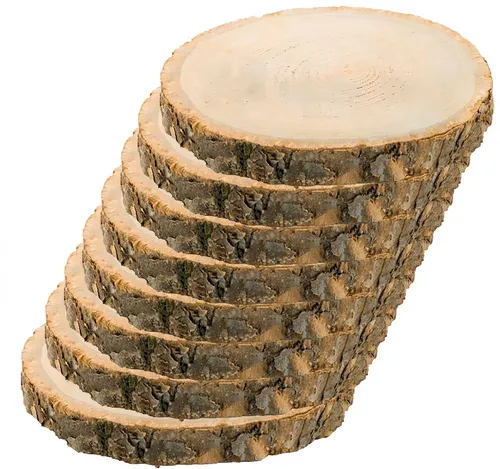Holzscheibe Baumscheiben-Set 24 cm - 8 Stück für Hochzeitsdeko - Sonstige Gartendekorationen: 8 unbehandelte Holzscheiben mit Baumrinde, ideal für DIY Tischdeko bei Hochzeiten und besonderen Anlässen. Wiederverwendbar und vielseitig einsetzbar.