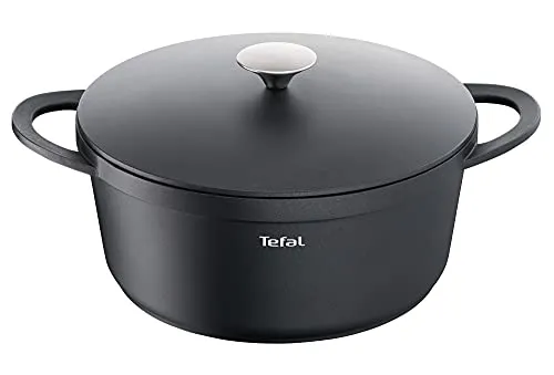 Tefal TRATTORIA E21853 Schmortopf 28cm - Kochtopf aus Aluguss mit Gussdeckel, ideal für Schmorgerichte. Die ausgezeichnete Wärmespeicherung und die antihaftbeschichtete Oberfläche gewährleisten mühelose Zubereitung und Reinigung. Induktionsgeeignet und mit Silikon Griffschutz.
