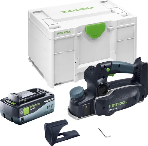 Festool HLC 82 EB-Basic Akku Hobel 18 V – Präzise und vielseitig - Akku Hobel mit bürstenlosem Motor für hohe Leistung und feine Oberflächen. Ideal für Anpassungsarbeiten in Werkstatt und Baustelle, inkl. 8,0 Ah Akku und Systainer.