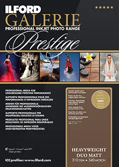 ILFORD Galerie Prestige Heavyweight Duo Matt 310g/m² A4 50 Blatt - Drucker-Fotopapier, hochwertiges 310g/m² Papier für brillante Druckergebnisse und professionelle Fotoqualität.