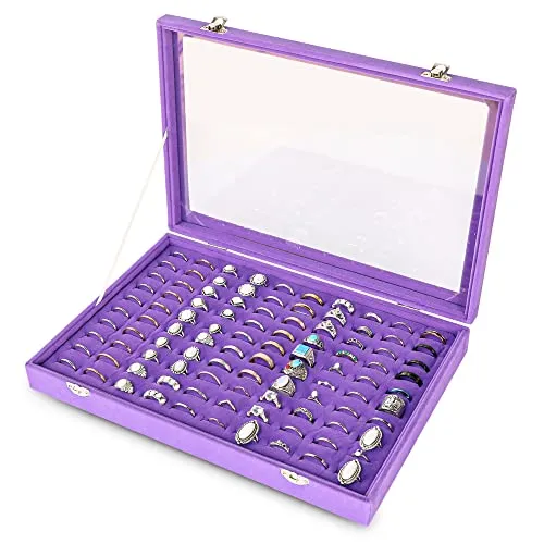 Frebeauty Große Schmuckschatulle, 6 Ebenen, PU-Leder, Schmuck-Organizer mit Schloss Aufbewahrungsbox mit Spiegel, Zubehörhalter mit 5 Schubladen für Ohrringe, Halsketten, Armbänder für Frauen(lila)