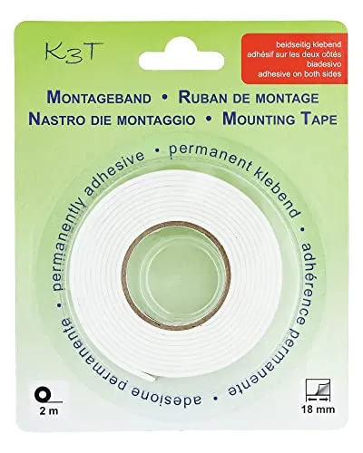 K3T 43811 Doppelseitiges Montageband, 18 mm x 2 m, Farbe weiß