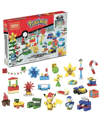 Mattel MEGA Construx Pokemon Adventskalender (GYG99) - Adventskalender mit 24 Bauprojekten und 2 beweglichen Pokémon-Figuren, ideal für kreative Kinder ab 6 Jahren. Erlebt täglich neue Überraschungen und verkürzt die Wartezeit bis Weihnachten!
