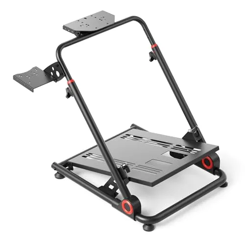 Wiltec Lenkradständer klappbar 68 x 82 x 83 cm, Lenkrad Halterung für Sim Racing, Lenkrad Ständer mit Befestigungspunkte für Lenkrad, Schalthebel und Pedale