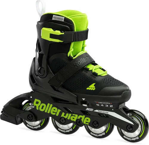 ROLLERBLADE MICROBLADE Inline Skate 2024 schwarz/grün - 36,5-40,5 - Inliner für Kinder, ideal für Skate-Anfänger. Verstellbar in 4 Größen mit einfachem Push-Button System für perfekten Sitz und Komfort.