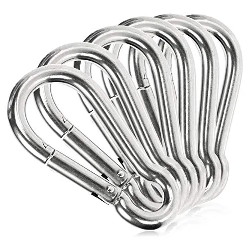 com-four® 6X Karabinerhaken - Premium Karabiner aus witterungsbeständigem Edelstahl 304 - Stahl-Haken mit 65 kg Tragkraft/WLL für Schlüsselanhänger, Garten, Haushalt, Handwerk - 60 x 6 mm