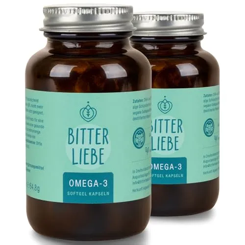 BitterLiebe - Hochdosierte Omega 3 Kapseln vegan aus Algenöl - 🌱 VEGANE ALTERNATIVE - Unsere hochdosierten Omega 3 Kapseln aus Algenöl bieten eine nachhaltige Möglichkeit zur Unterstützung deiner Nährstoffversorgung. Ideal für Veganer und leicht schluckbar, perfekt für den täglichen Einsatz.