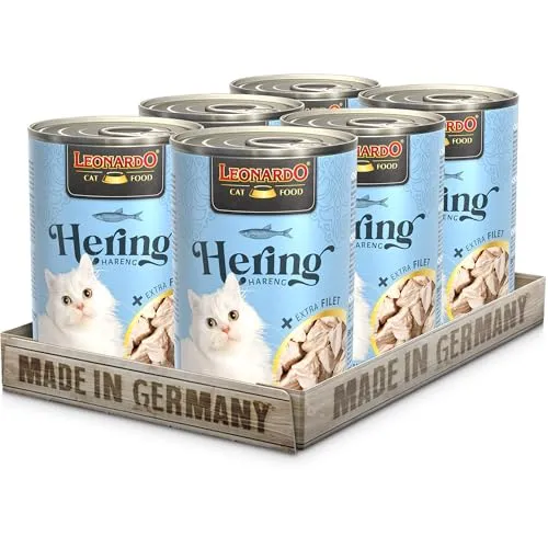 LEONARDO Hering + extra Filet | (6 x 400g) Hering + extra Truthahnfilet | Nassfutter mit extra Filet | Getreidefrei mit extra hohem Fleischanteil