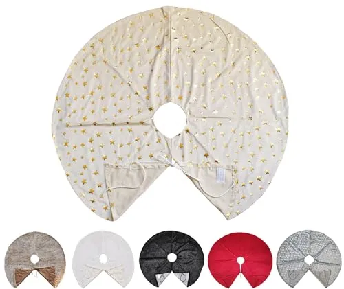 JACK Kuschlige Christbaumdecke Rund Ø 120cm Weihnachtsbaumdecke Weihnachtsbaum Decke Tannenbaum Unterlage, Farbe:Beige/Sterne