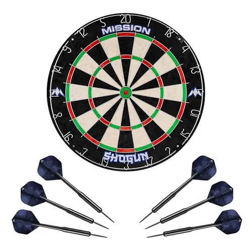 Produktbild Mission Darts Shogun Dartscheibe Set | Endurance Round Wire Sisal Dartscheibe Set inkl 2 Sets Steeldarts