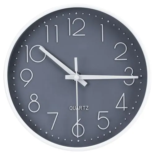 Sprifityy Rund wanduhr, 20cm Wanduhr, Modern Ohne Tickgeräusche Quarz dekorative Uhren, ohe Genauigkeit Wanduhr Einfach zu Lesen,für Büro, Küche, Wohnzimmer, Kinderzimmer Schule （Grey）