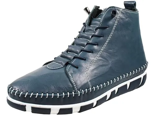 Gemini Damen Stiefelette Mokassin Design aus Leder, Größe 42 EU, Blau - Elegante Damen Stiefelette aus weichem Rindleder mit sportlicher Gummizugschnürung. Die herausnehmbare Lederdecksohle sorgt für individuellen Komfort. Ideal für stilbewusste Frauen, die Qualität und Design schätzen.