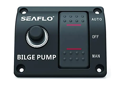 Seaflo Schaltpanel für Bilgenpumpe, 3 Wege (automatisch-aus-manuell), 12 V, 24 V, integrierter Leistungsschalter 15 A
