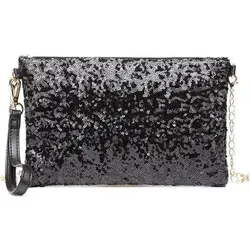 Damen Pailletten Clutch Umhängetasche Blau