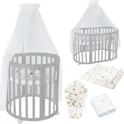 Waldin Babybett Mobiles Babybett OWAL aus Holz 7in1 mit Matratze - Vielseitiges 7in1 Babybett aus FSC-zertifiziertem Buchenholz, mit verstellbarer Bodenhöhe und sicherem Laufstall für Kinder von 0-36 Monaten. Inklusive hochwertiger Matratze und Sicherheitsgurt!