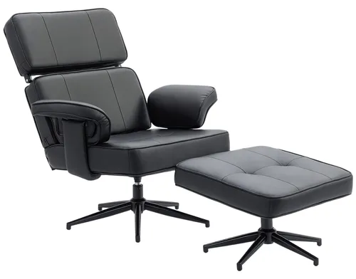 Homcom Relaxsessel Schwarz mit Fußhocker