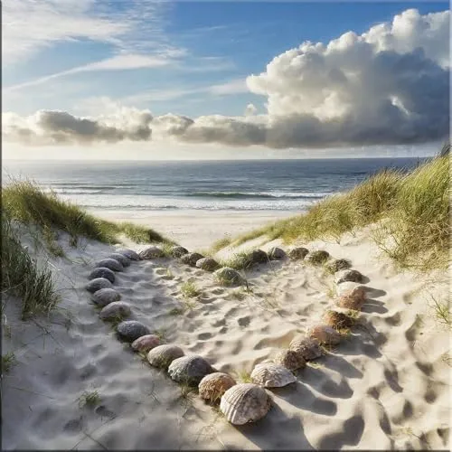 artissimo Glasbild 30x30cm - Herz aus Muscheln - Bilder: Zeitgenössische Kunstfotografie mit traumhaftem Strandmotiv, ideal für eine stilvolle Raumgestaltung.