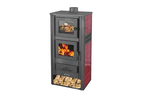 Blist Kaminofen Ambasador Rot mit Backfach - Kaminofen mit 12,10 kW Heizleistung und Backfach, ideal zum Heizen und Backen ohne Strom oder Gas, energieeffizient mit Klasse A.