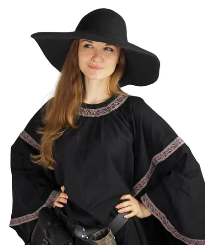 Leonardo Carbone® Damen Kopfbedeckung - Handgefertigter Mittelalter Hut mit breiter Krempe - Kostüm-Kopfbedeckungen für Karneval und Cosplay. Handgefertigter Hut aus 100% Wolle mit eleganter Silhouette, perfekt für Mittelalterfeste und besondere Anlässe.