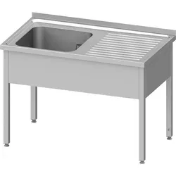 Spültisch ohne Grundboden 1100x600x850 mm, mit einem Becken links, mit Aufkantung, verschweißt - Silber