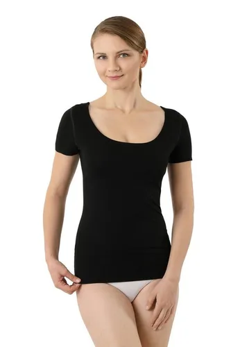 Albert Kreuz Damen Lasercut Unterhemd Kurzarm Schwarz Größe L (40-42) - Nahtloses Damenunterhemd mit tiefem Rundausschnitt aus hochwertiger Stretch-Baumwolle. Der Slimfit-Schnitt sorgt für perfekten Sitz und höchsten Tragekomfort. Ideal für eine unsichtbare BH-Abdeckung.