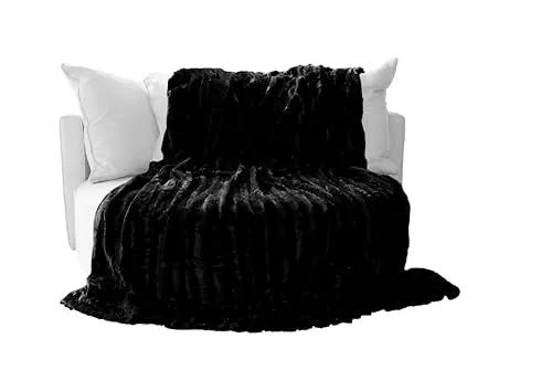 Brandsseller Kuscheldecke Fellimitat doppelseitig 150x200 cm – Flauschige Kunstfelldecke Sofa & Bett, warme Luxus Wohndecke, weich & gemütlich - 100% Polyester, waschbar – Schwarz