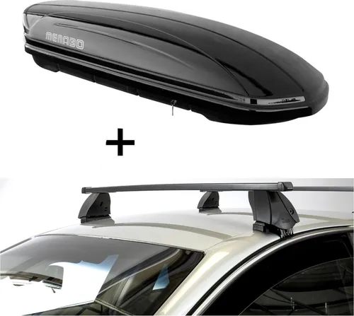 Dachbox MAA400 400 Liter schwarz + Dachträger K1 MEDIUM kompatibel mit für Mazda 2 (DJ) (5Türer) ab 14