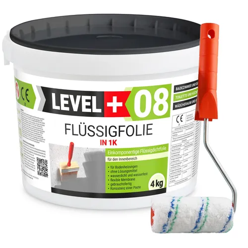 Flüssigfolie 4kg Dichtfolie Bad Dusche Küche Wasserdicht + Farbroller 10cm RM08