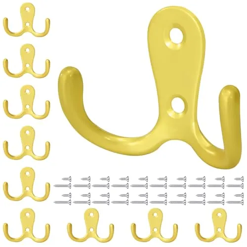 Tunejoy Kleiderhaken Garderobenhaken Doppelhaken Wandhaken Metall mit Schrauben für Badezimmer Küche 10 Stück Golden