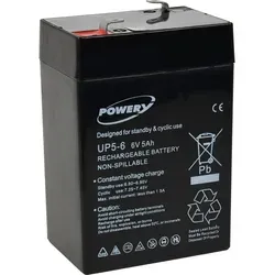 Powery Blei-Gel Akku für Smoby Diamec Sportsmann 400 6V 5Ah (ersetzt auch 4Ah 4,5Ah) - Schwarz
