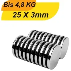 Stück Neodym Magnet 25mm x 3mm Supermagnete hohe Haftkraft Scheibenmagnet 3