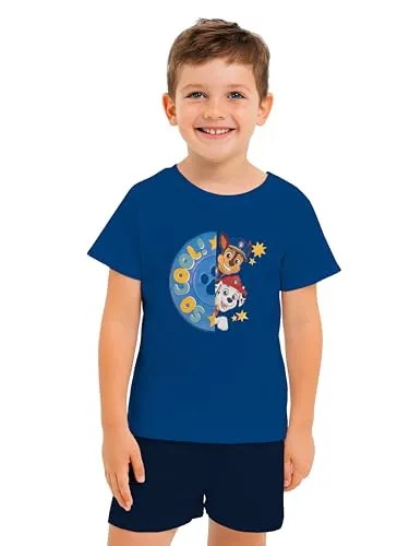 Paw Patrol Schlafanzug für Jungen - So Cool - Kinder Pyjama Set Kurzarm Oberteil mit Hose Blau (as3, Numeric, Numeric_110, Numeric_116, Regular)