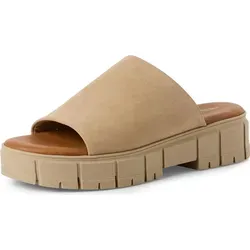 Tamaris Pantolette Damen mit Blockabsatz in Braun, EU 39 - Pantoletten für Damen mit TOUCH-IT Funktion für optimalen Tragekomfort und anpassungsfähiges Fußbett. Stilvoller Blockabsatz vereint modisches Design mit stabilem Halt.