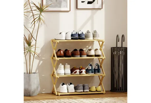 HOMCOM Schuhregal mit 4 Ebenen, aus Bambus, für bis zu 12 Paar Schuhe, Schuhablage 1-tlg., für Eingang, Flur, Natur