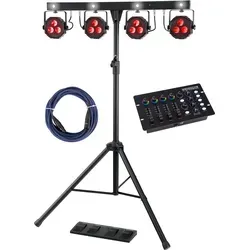 Showlite LB-4390 Komplettanlagen Set mit DMX-Operator - Mobiles Lichtanlagen-Komplettset für unterwegs, inklusive Tri-LED PAR-Spots, ausziehbarem Stativ und praktischem DMX-Controller für professionelle Lichtsteuerung.