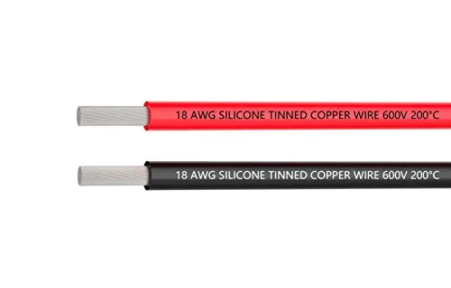 TUOFENG 18-Gauge-Elektrokabel 3 Meter [1,5 m Schwarz und 1,5 m Rot] Flexibles 18 AWG-Silikonkabel verzinnter Kupferdraht mit hoher Temperaturbeständigkeit