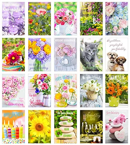 Edition Seidel Set 20 exklusive Premium Geburtstagskarten mit Briefumschlag. Glückwunschkarte Grusskarte Geburtstag Geburtstagskarte Mann Frau Karten Happy Birthday Billet Sprüche
