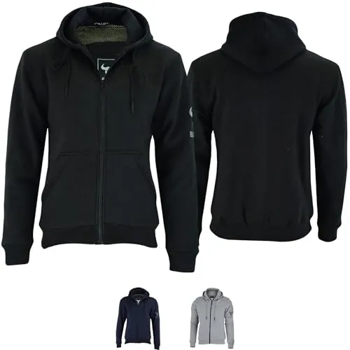 BULLDT Herren Motorrad Hoodie mit 4 CE-Protektoren 100% Aramid-Futter Schutz Kapuzenpullover - Motorradhoodie als Sommer Motorradjacke & 360° Schutzjacke - 2 Zipper-Taschen Bikerjacke Schwarz - 62