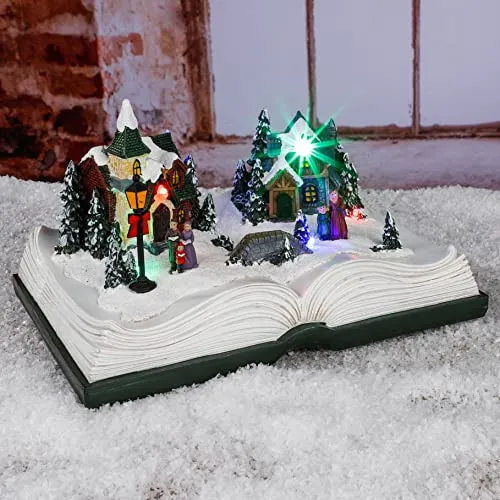 Spetebo LED Weihnachtsstadt im Buch - 21,5 cm - Weihnachtlicher Zierschmuck mit 6 bunten LEDs, ideal für stimmungsvolle Tischdekoration - batteriebetrieben und platzsparend im Buchdesign.