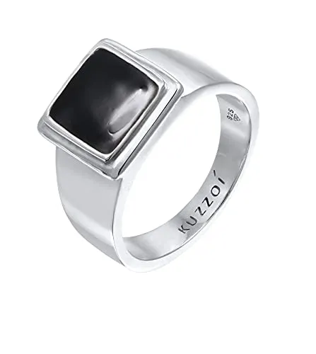 Kuzzoi Herrenring Siegelring, Bandring massiv - Klassischer 925 Sterling Silberring (14 mm) mit schwarzer Emaille, perfekt für stilbewusste Männer. Ideal als Geschenk in edler Schmuckbox.