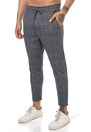 Redbridge Chino-Hose für Herren Freizeithose kariert mit Gummibund Jogg-Pants Casual Grau S