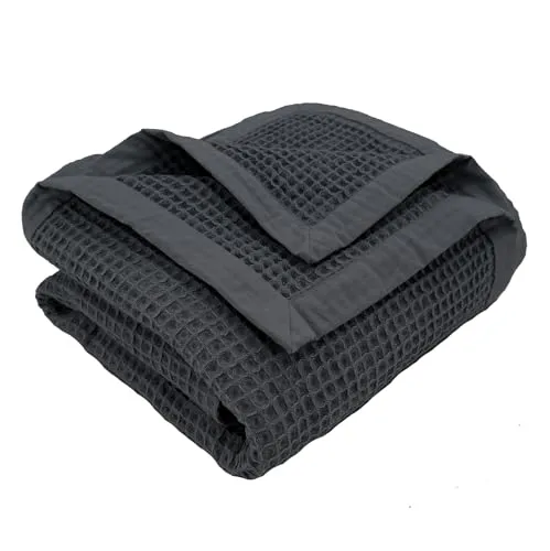 heimtexland ® Wohndecke Waffelpique leichte Sommerdecke Sofadecke 100% Baumwolle Kuscheldecke 150x140 cm atmungsaktiv temperaturausgleichend Typ914 schwarz - 1 Stück