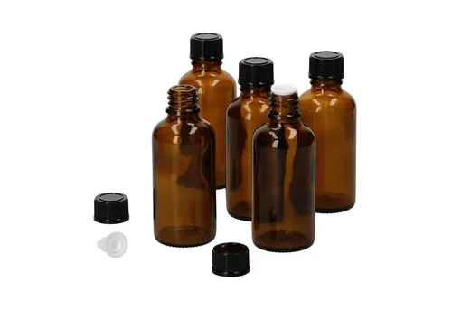 MamboCat Vorratsglas 5er Set Apothekerflaschen Glasflasche braun 50ml mit Tropf-Deckel, Glas